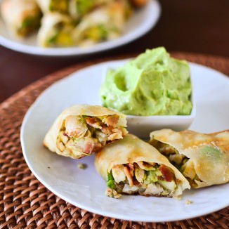 Chicken Club Egg Rolls with Avocado Ranch Dip