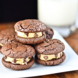 Brownie Sandwich Cookies with Chocolate Chip Cookie Dough Frosting
