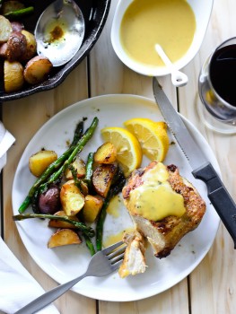Pan Roasted Chicken, Potatoes & Asparagus with Truffle Honey Mustard Sauce {Sponsored Post – Maille}