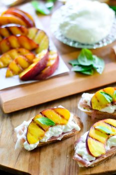 Grilled Nectarine, Burrata & Prosciutto Crostini